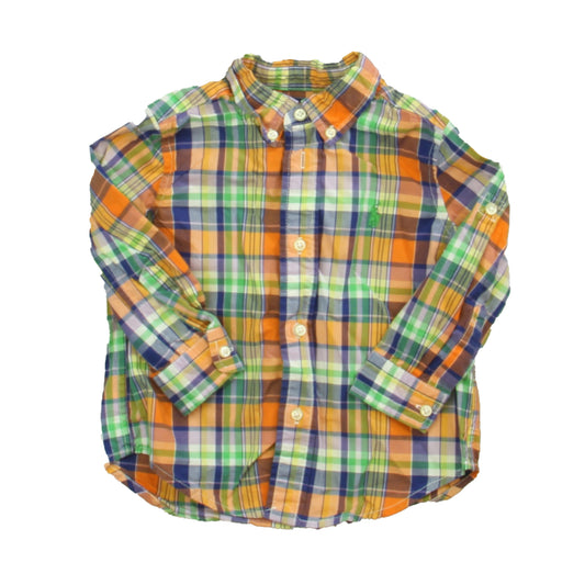 Ralph Lauren Boys Orange | Blue Plaid Button Down Long Sleeve Size: 18 Months Orange | Blue Plaid