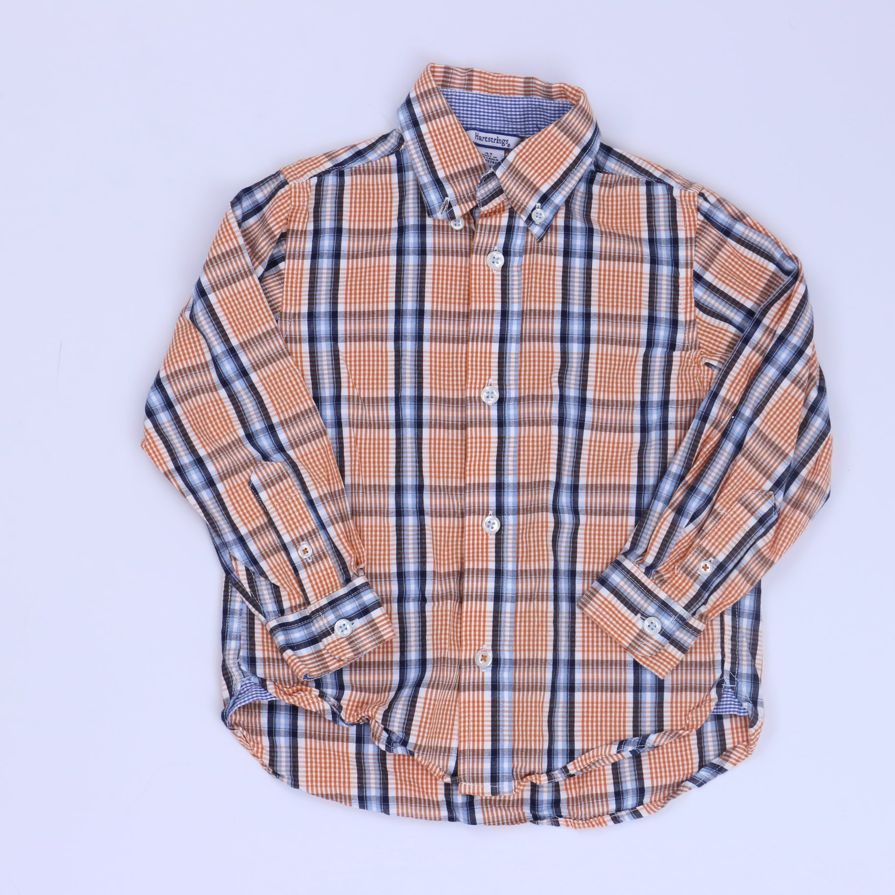 Hartstrings Boys Orange | Blue Plaid Button Down Long Sleeve Size: 4T Orange | Blue Plaid