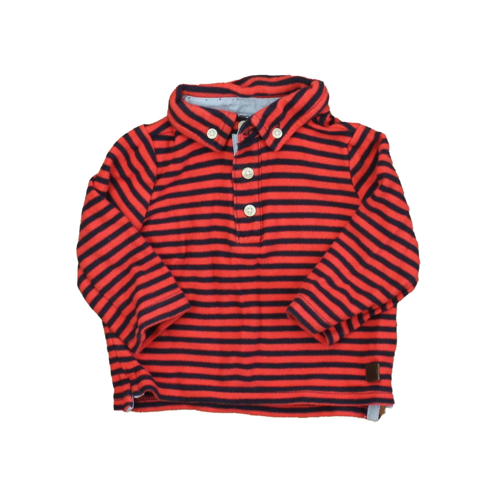 Janie and Jack Boys Orange | Blue | Stripes Rugby Shirt Size: 6-12 Months Orange | Blue | Stripes