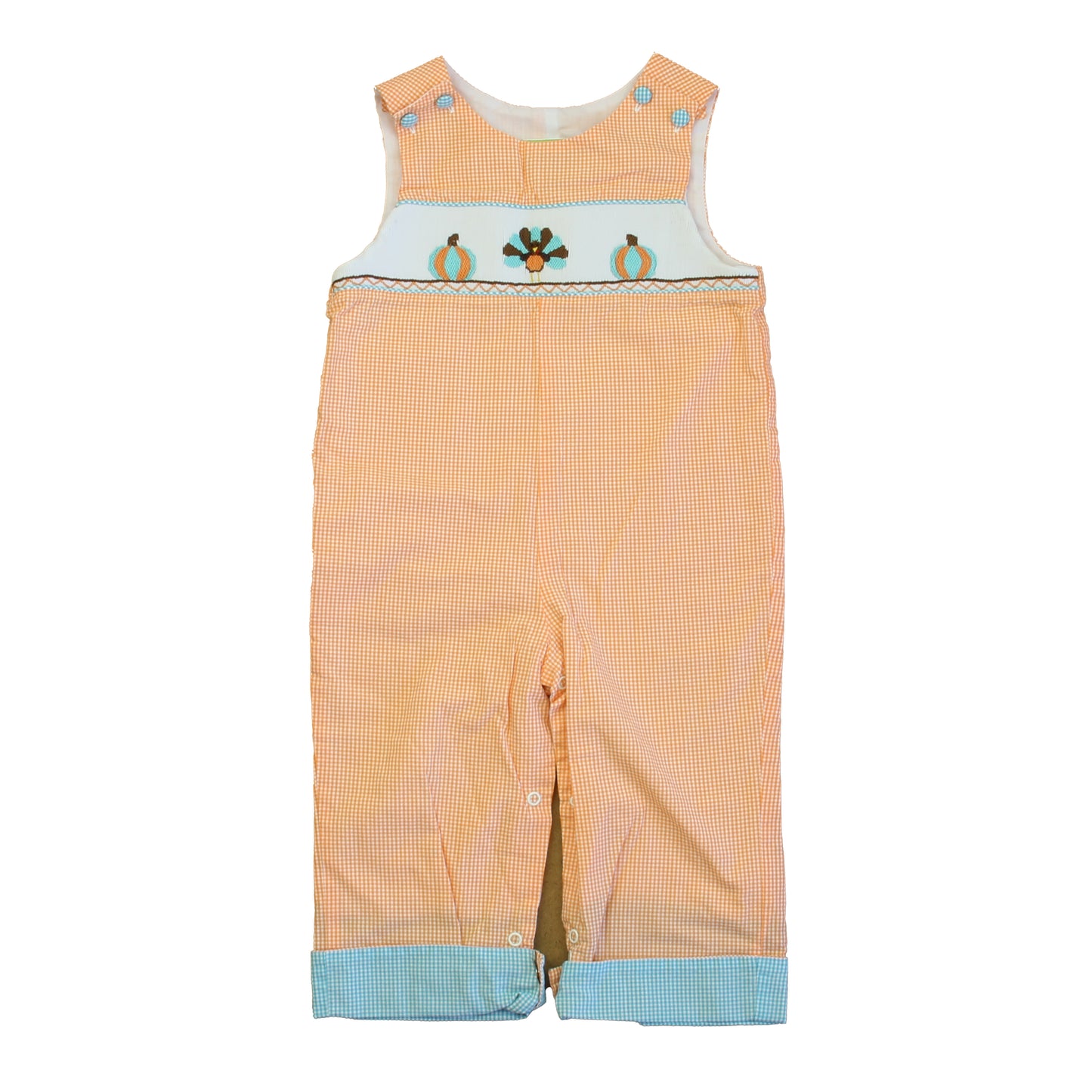 Stellybelly Boys Orange | Blue Turkeys Romper Size: 12 Months Orange | Blue Turkeys
