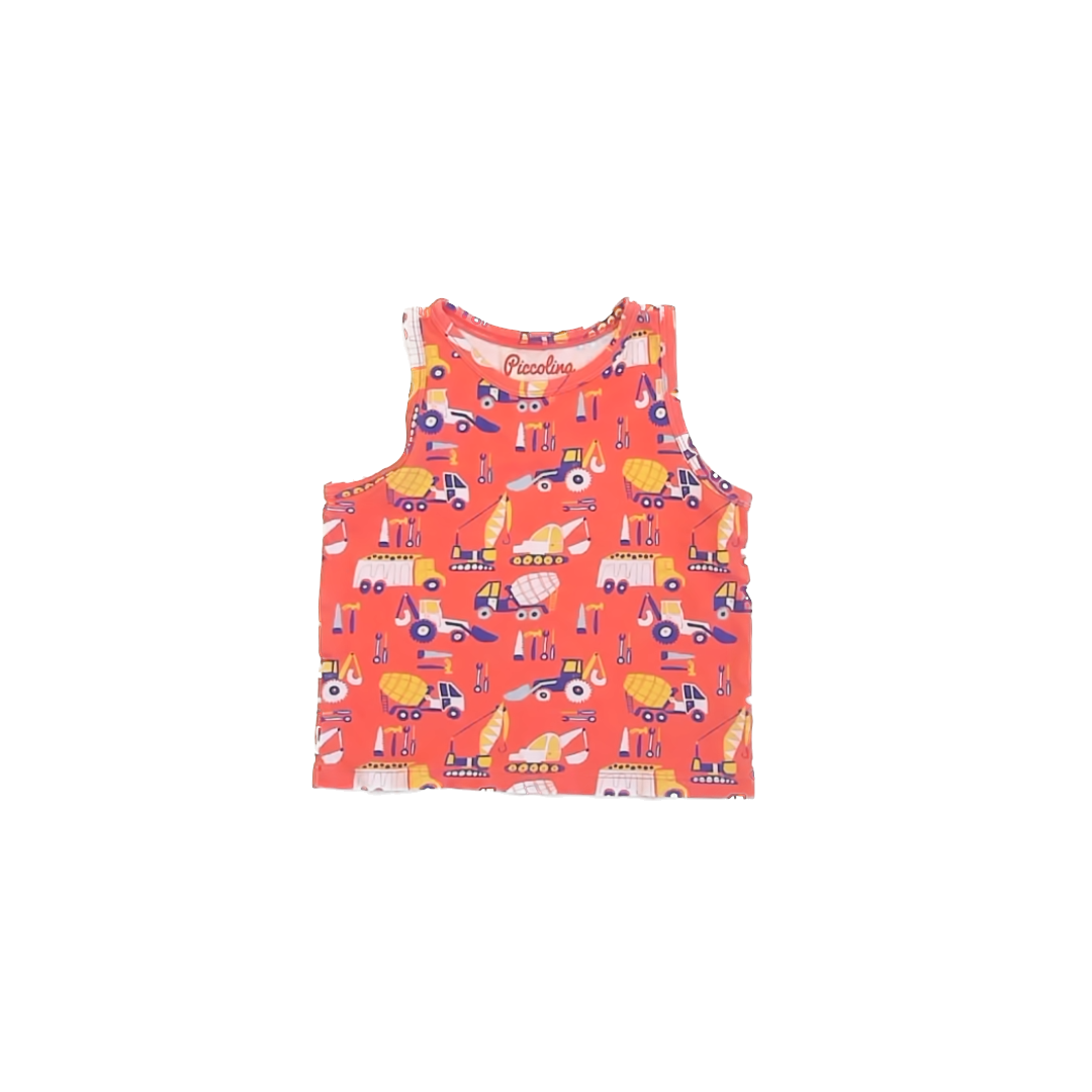 Piccolina Unisex Orange Construction Tank Top Size: 5T Orange Construction