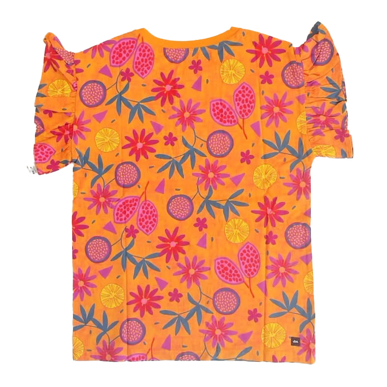 Tea Collection Girls Orange Floral T-Shirt Size: 12 Years Orange Floral