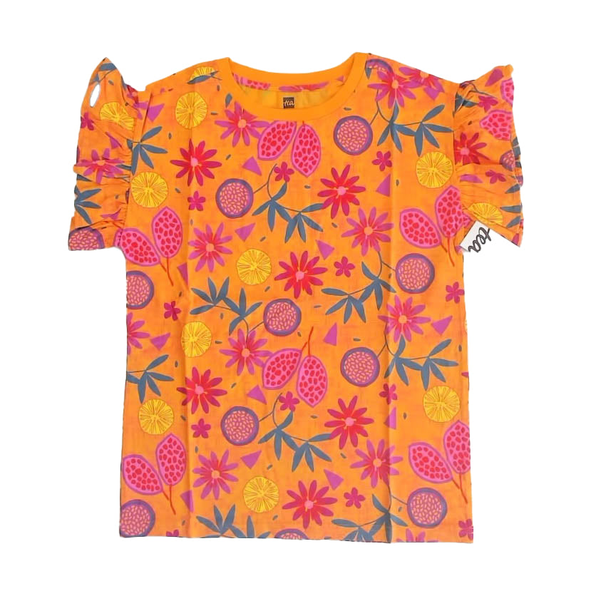Tea Collection Girls Orange Floral T-Shirt Size: 14 Years Orange Floral