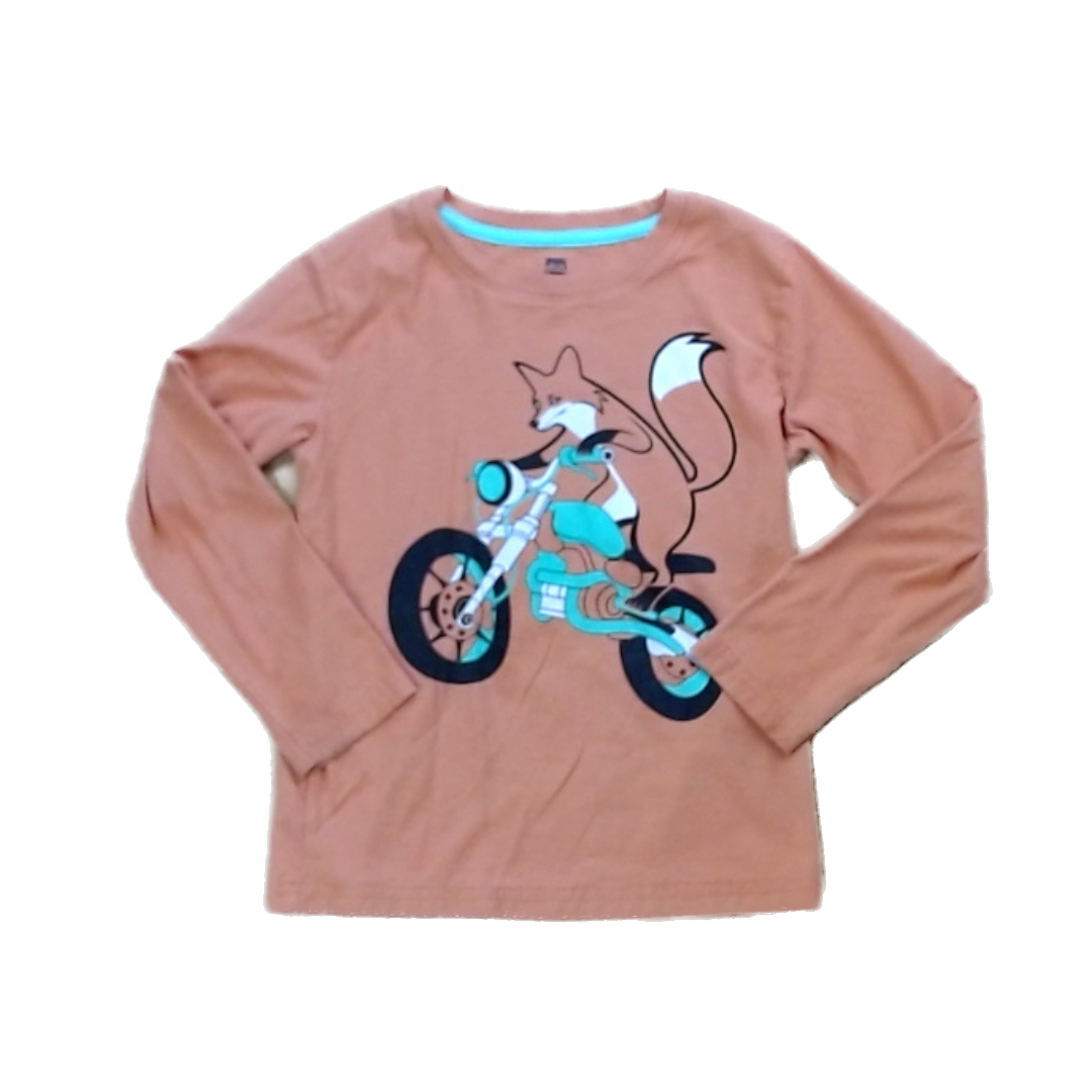 Tea Collection Boys Orange | Fox on Motorcycle Long Sleeve Shirt Size: 6 Years Orange | Fox on Motorcycle