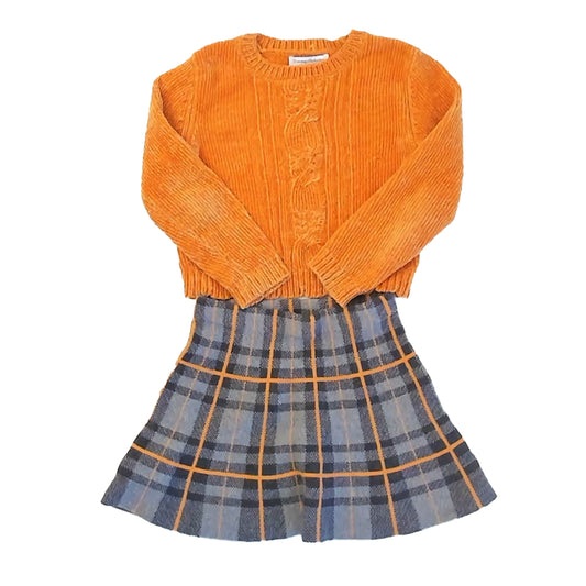 Tommy Bahama Girls Orange | Gray Plaid Apparel Sets Size: 5-6 Years Orange | Gray Plaid