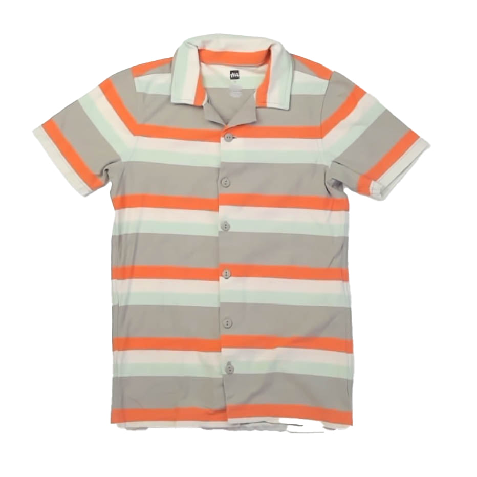 Tea Collection Boys Orange | Gray Stripe Polo Shirt Size: 12 Years Orange | Gray Stripe