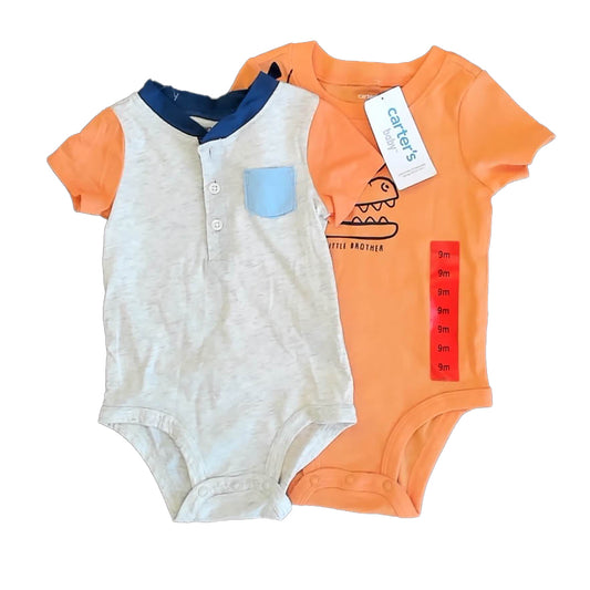 Carter's Boys Orange | Gray Onesie Size: 6-9 Months Orange | Gray