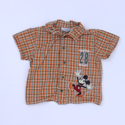 Disney Boys Orange | Green Plaid Button Down Short Sleeve Size: 12 Months Orange | Green Plaid