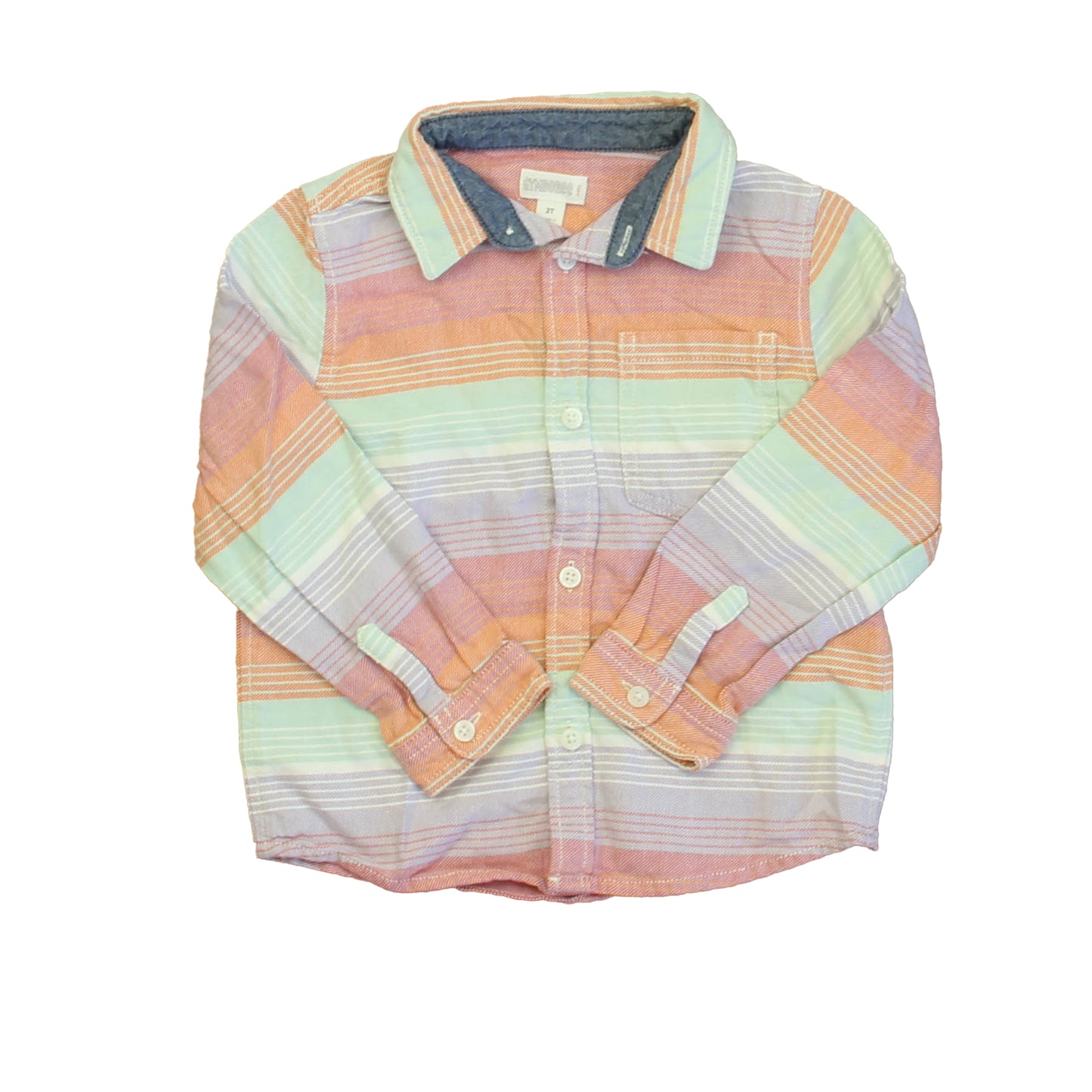 Gymboree Boys Orange| Green | Purple Stripe Button Down Long Sleeve Size: 2T Orange| Green | Purple Stripe