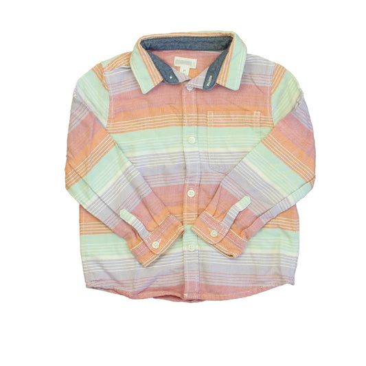Gymboree Boys Orange| Green | Purple Stripe Button Down Long Sleeve Size: 2T Orange| Green | Purple Stripe