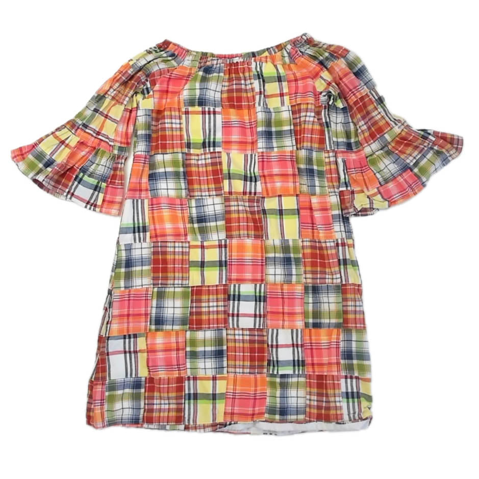 Smock Dot Kids Girls Orange | Navy Plaid Dress Size: 8 Years Orange | Navy Plaid