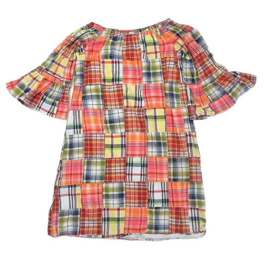 Smock Dot Kids Girls Orange | Navy Plaid Dress Size: 8 Years Orange | Navy Plaid