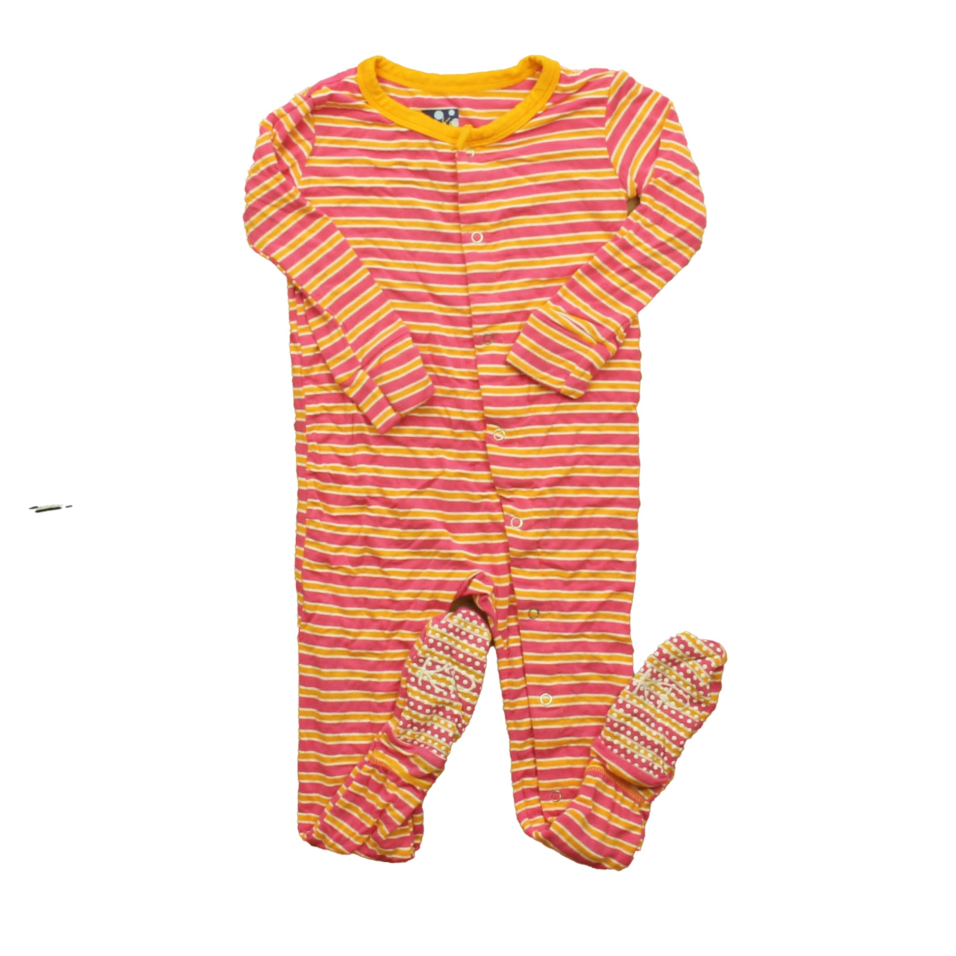 Kickee Pants Girls Orange | Pink Stripe 1-piece footed Pajamas Size: 12-18 Months Orange | Pink Stripe
