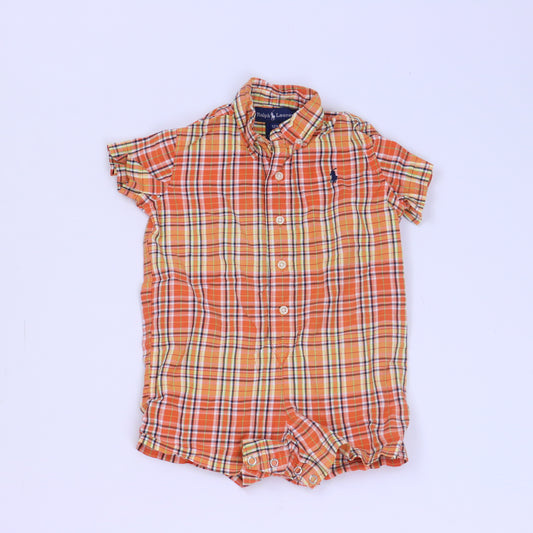 Ralph Lauren Boys Orange Plaid Romper Size: 12 Months Orange Plaid