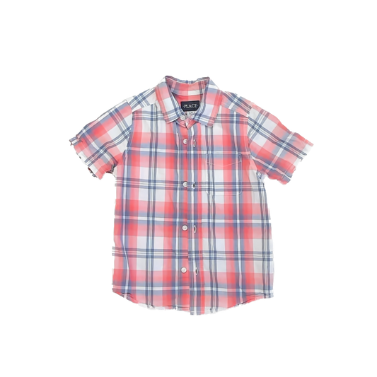Children's Place Boys Orange Plaid Button Down Short Sleeve Size: 5-6 Years Orange Plaid