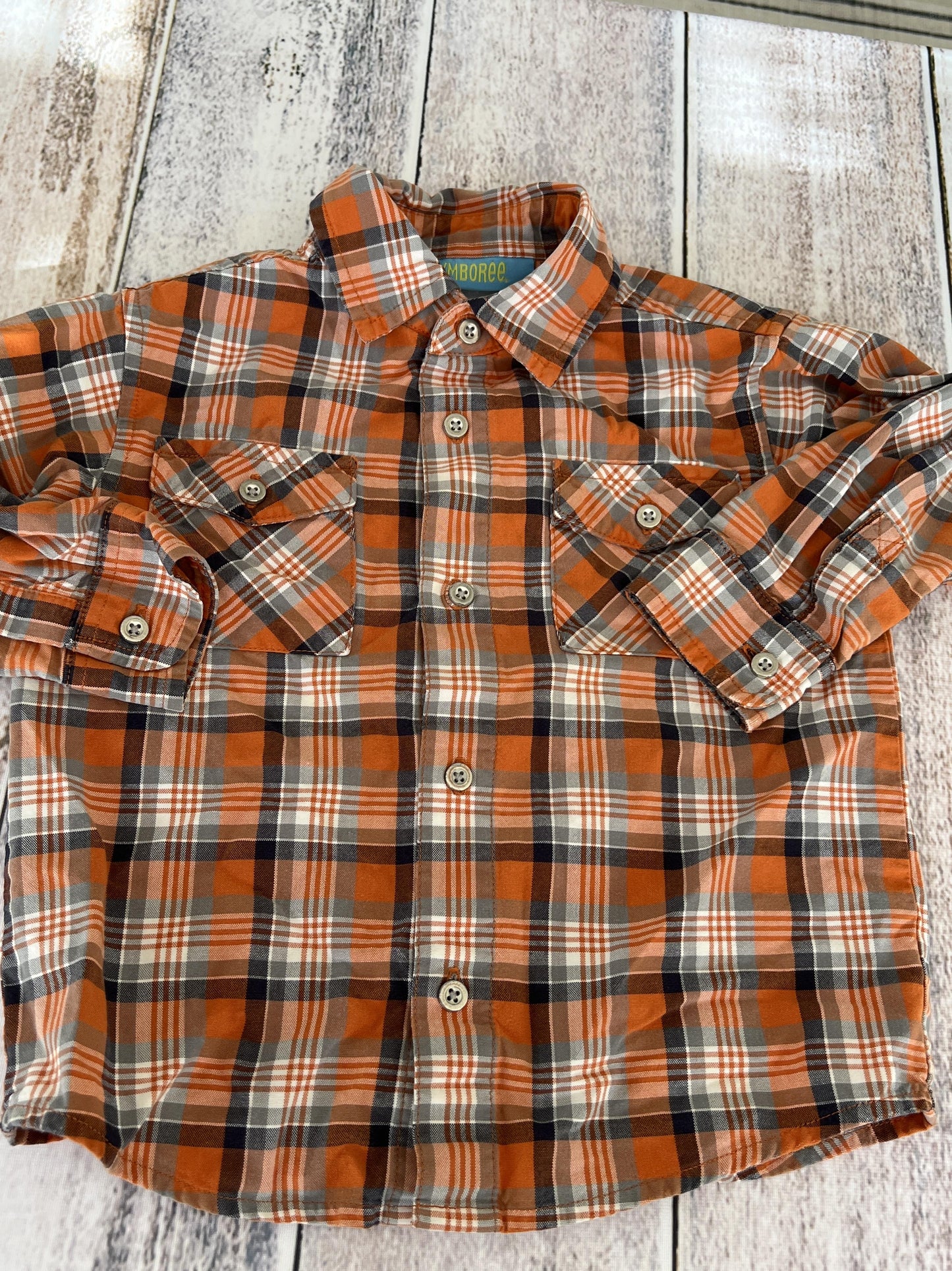 Gymboree Boys orange | plaid Button Down Short Sleeve Size: 18-24 months orange | plaid