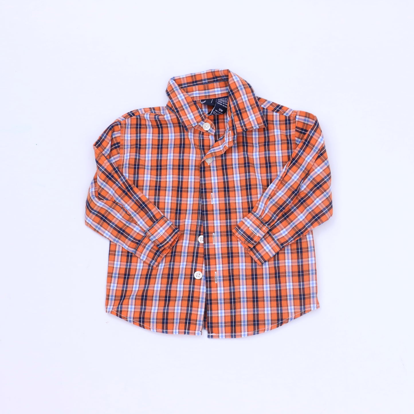 Nautica Boys Orange Plaid Button Down Long Sleeve Size: 12 Months Orange Plaid