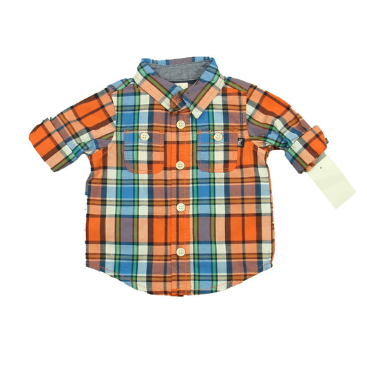Osh Kosh Boys Orange Plaid Button Down Long Sleeve Size: 0-3 Months Orange Plaid