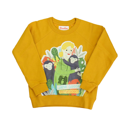 Piccolina Girls Orange Trailblazer | Jane Goodall Sweatshirt Size: 2-5T