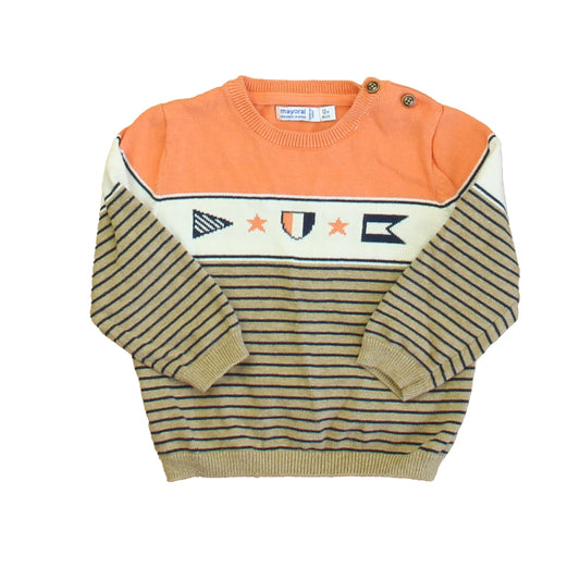 Mayoral Boys Orange | White | Brown Sweater Size: 12 Months Orange | White | Brown