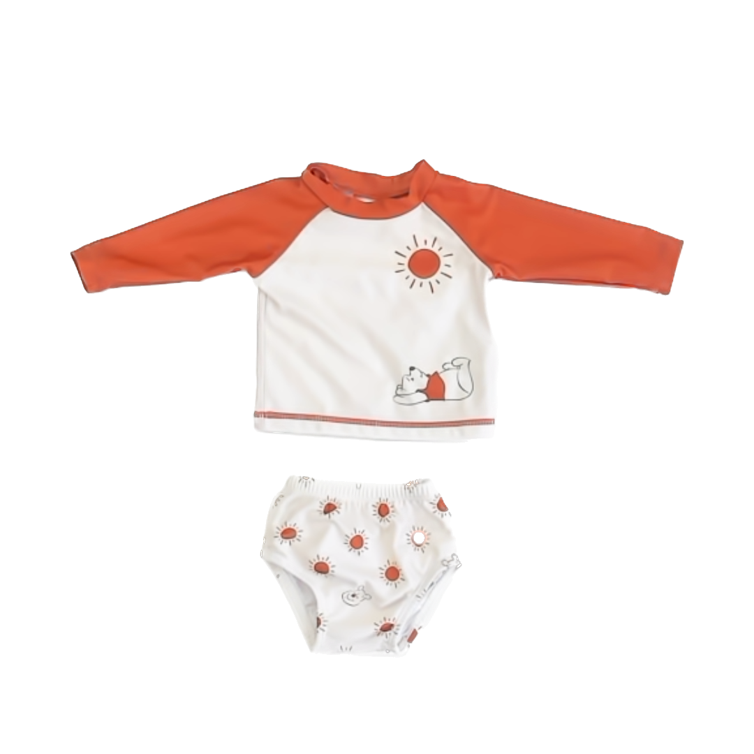 Disney Baby Unisex Orange | White | Pooh Bear 2-piece Swimsuit Size: 0-3 Months Orange | White | Pooh Bear