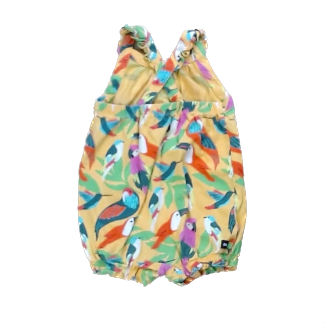 Tea Collection Boys Orange with Parrots Romper Size: 18-24 Months Orange with Parrots