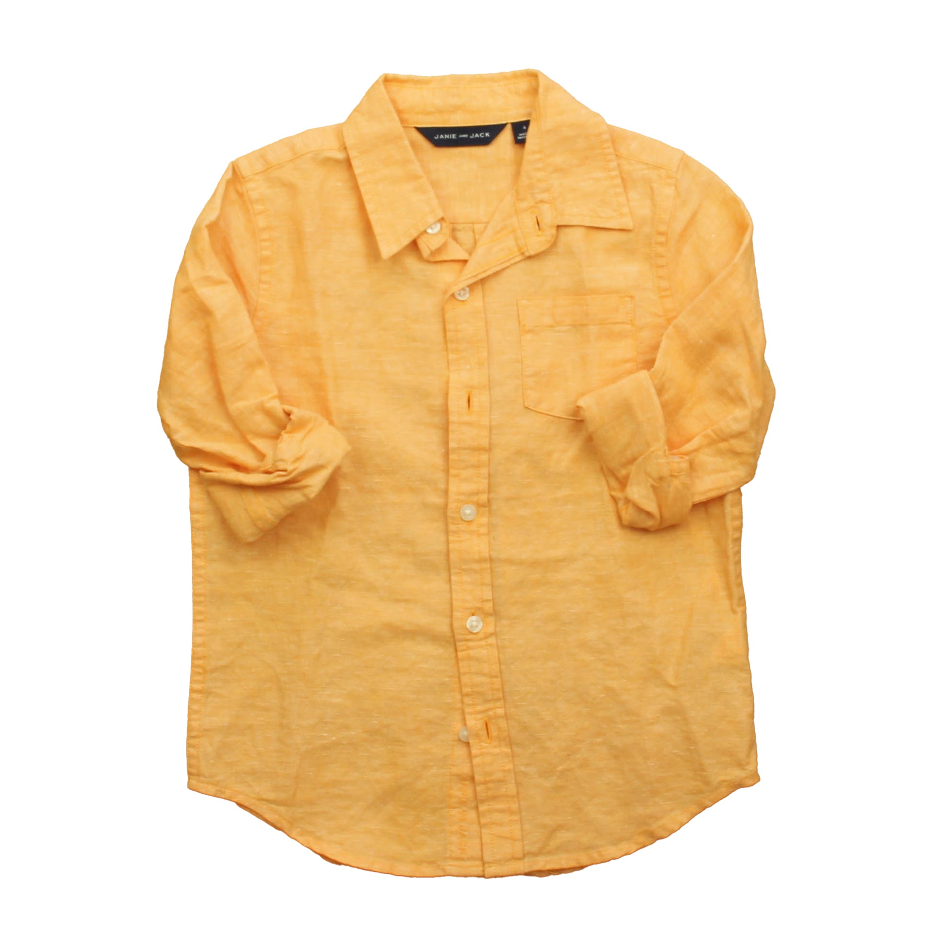 Janie and Jack Boys Orange Button Down Long Sleeve Size: 4T Orange