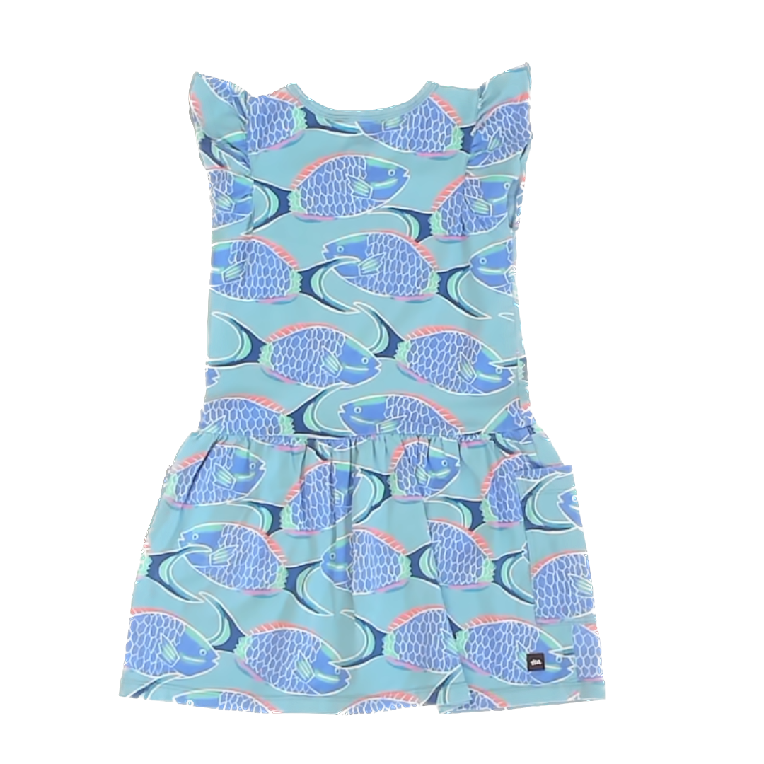 Tea Collection Girls Pale Blue | Purple Fish Dress Size: 5T Pale Blue | Purple Fish