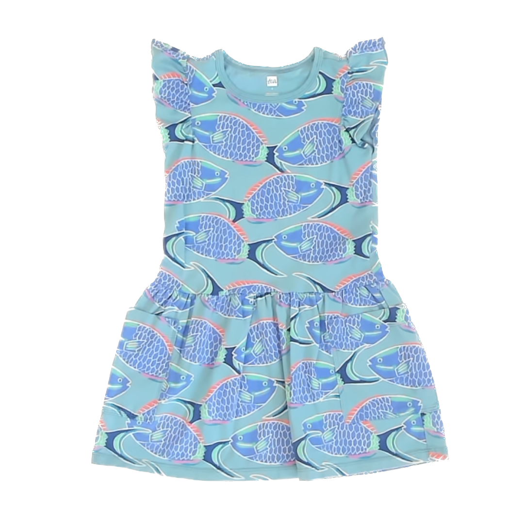 Tea Collection Girls Pale Blue | Purple Fish Dress Size: 5T Pale Blue | Purple Fish