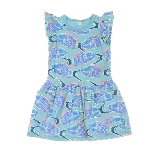 Tea Collection Girls Pale Blue | Purple Fish Dress Size: 5T Pale Blue | Purple Fish