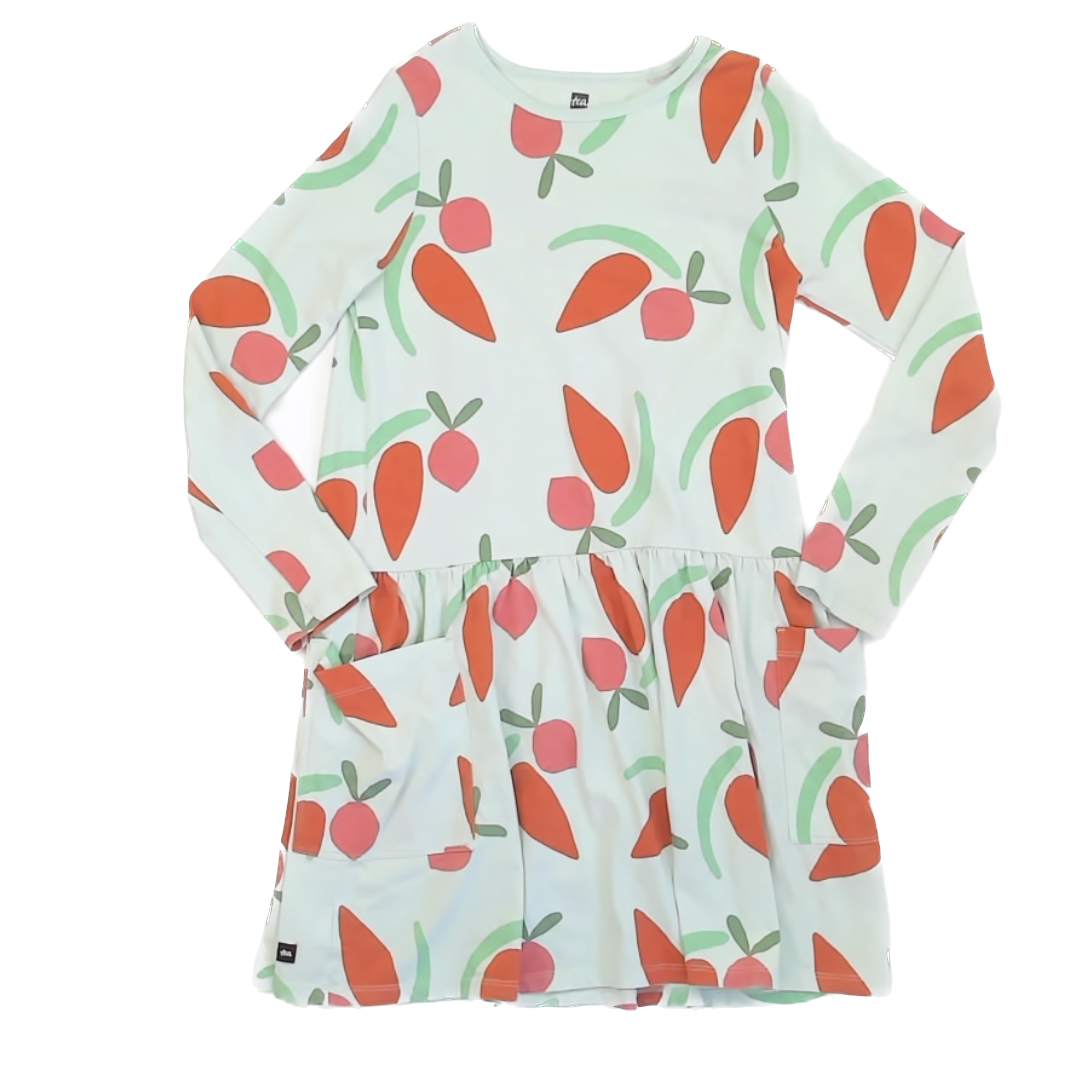 Tea Collection Girls Pale Green | Veggies Dress Size: 12 Years Pale Green | Veggies