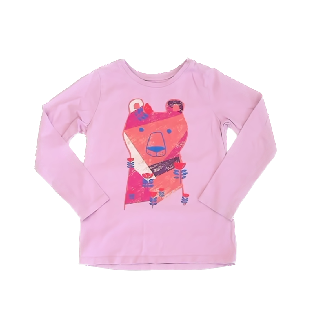 Tea Collection Girls Pale Pink | Orange Bear Long Sleeve Shirt Size: 6 Years Pale Pink | Orange Bear