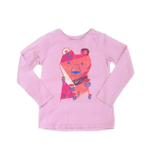 Tea Collection Girls Pale Pink | Orange Bear Long Sleeve Shirt Size: 6 Years Pale Pink | Orange Bear