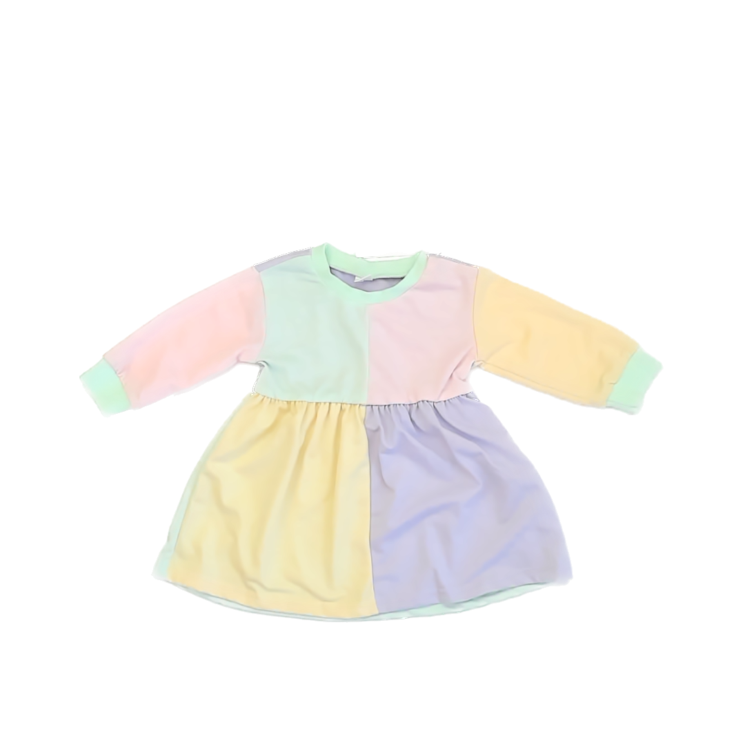 Shein Girls Pastel Colorblock Dress Size: 9-12 Months Pastel Colorblock