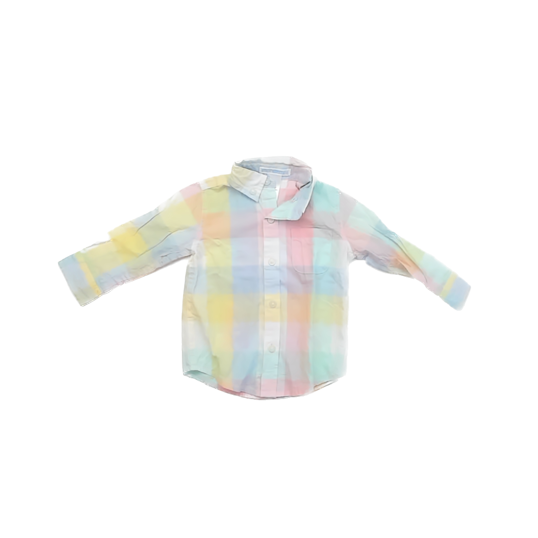Janie and Jack Boys Pastel Plaid Button Down Short Sleeve Size: 6-12 Months Pastel Plaid