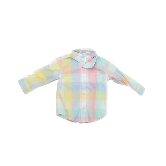 Janie and Jack Boys Pastel Plaid Button Down Short Sleeve Size: 6-12 Months Pastel Plaid