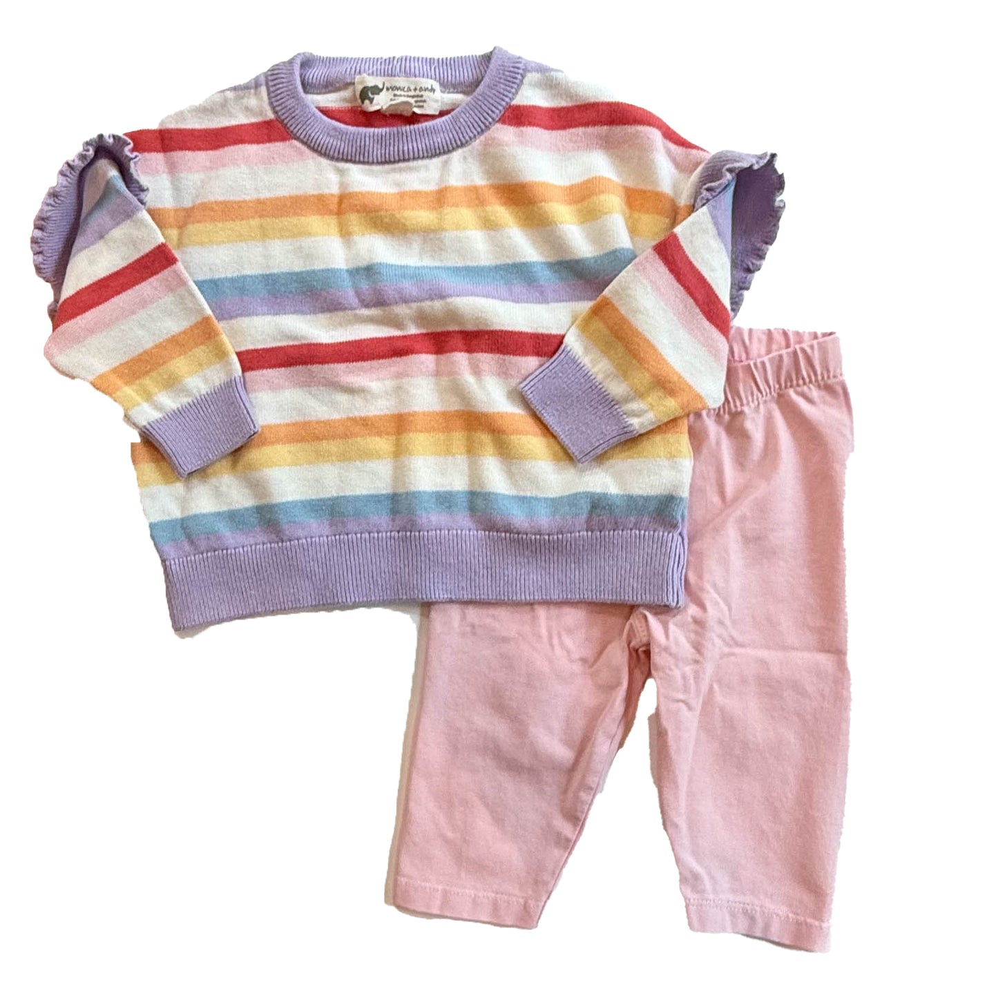 Monica + Andy Girls Pastel Stripe | Pink Apparel Sets Size: 3-6 Months Pastel Stripe | Pink