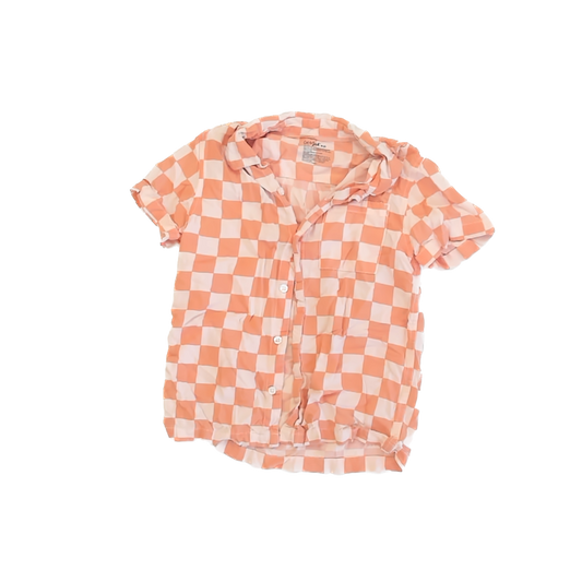 Cat & Jack Boys Peach Checkered Button Down Short Sleeve Size: 8 Years Peach Checkered