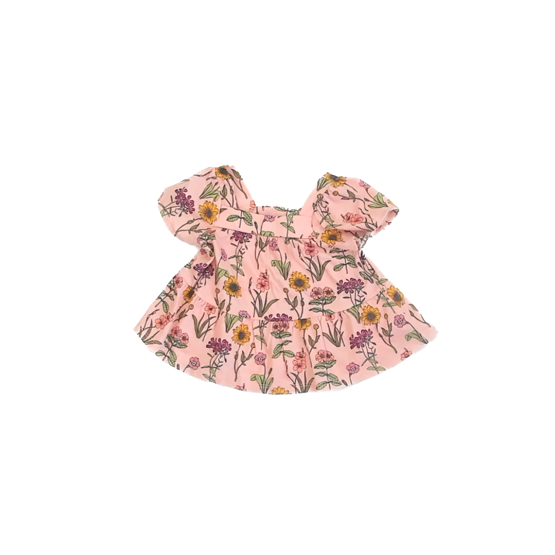 Children's Place Girls Peach Floral Short Sleeve Shirt Size: 12-18 Months Peach Floral
