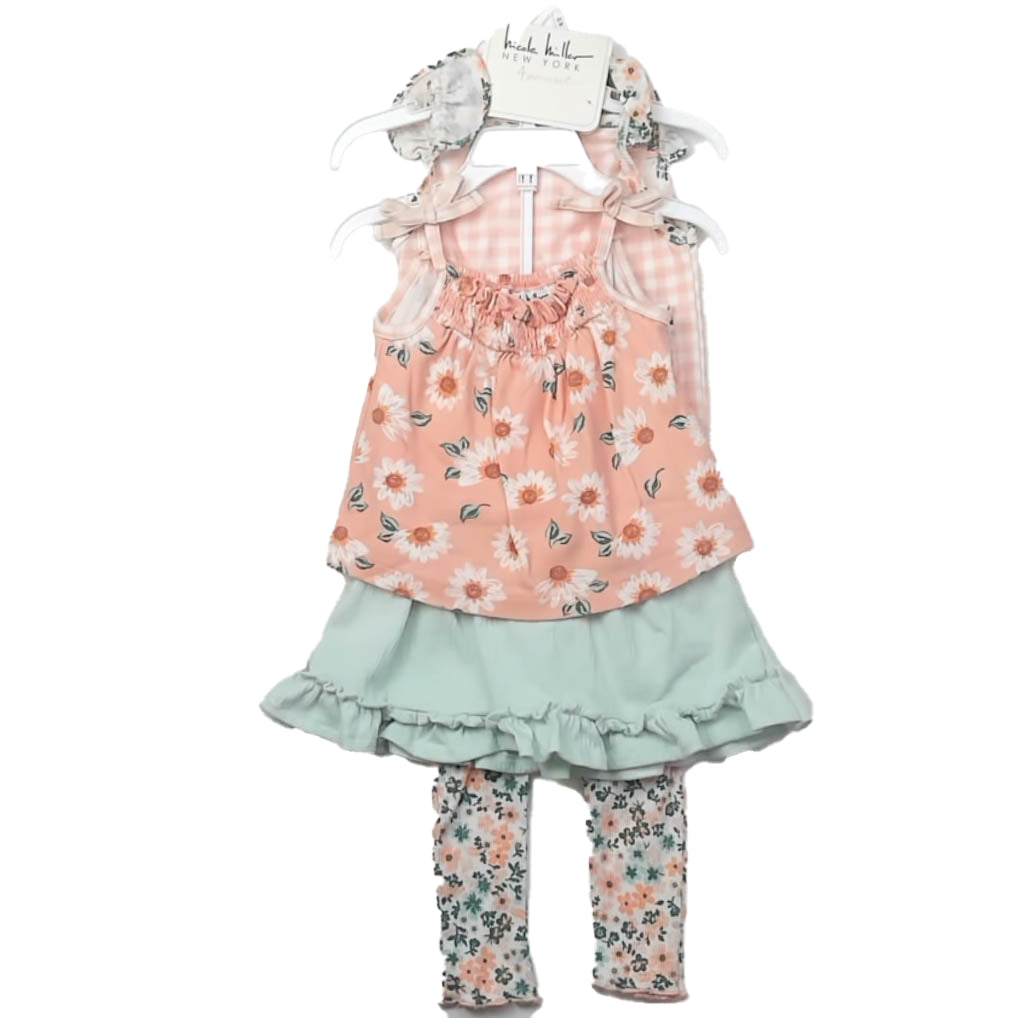 Nicole Miller Girls Peach | Green Floral Apparel Sets Size: 24 Months Peach | Green Floral