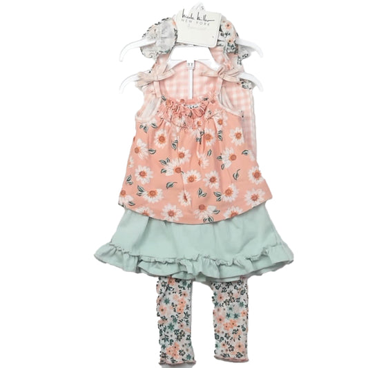 Nicole Miller Girls Peach | Green Floral Apparel Sets Size: 24 Months Peach | Green Floral