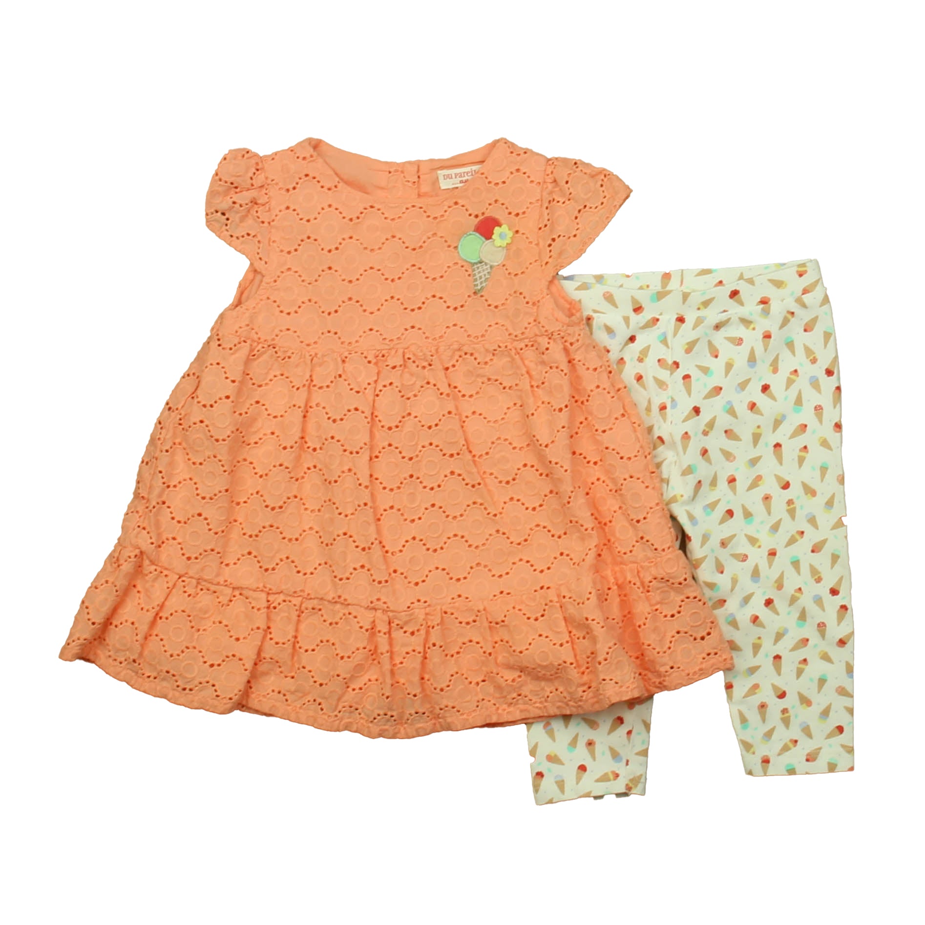 Du Pareil Girls Peach | Ivory Ice Cream Cones Dress Size: 6 Months Peach | Ivory Ice Cream Cones