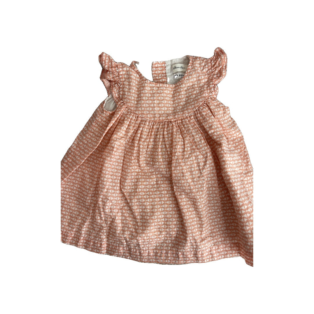 Oliver & Rain Girls Peach | White Dress Size: 6 months Peach | White