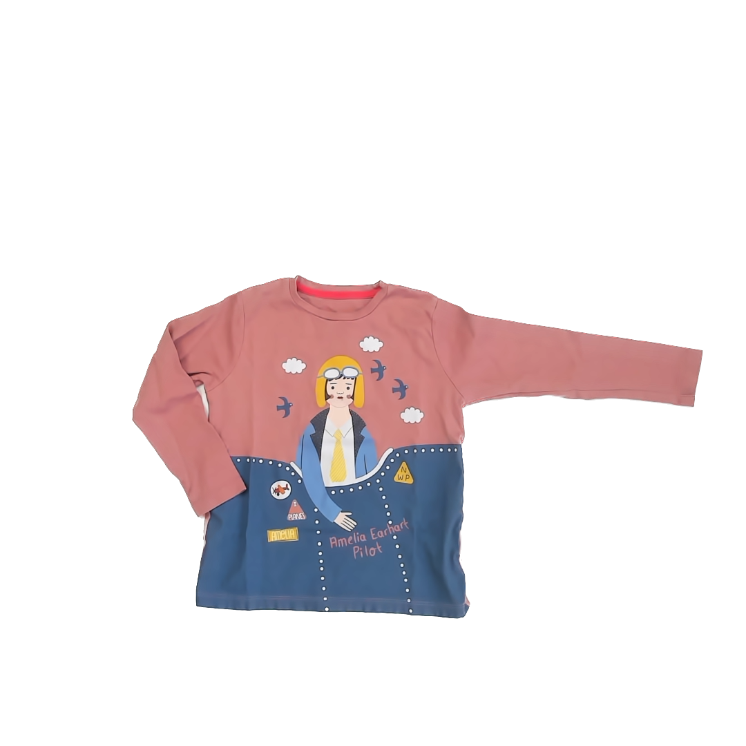 Piccolina Girls Pink | Airplane Long Sleeve T-Shirt Size: 7 Years Pink | Airplane