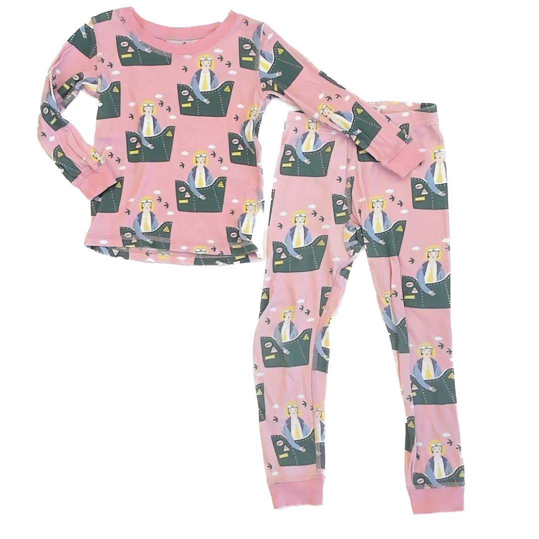 Piccolina Girls Pink Amelia Earhart 2-piece Pajamas Size: 6 Years Pink Amelia Earhart
