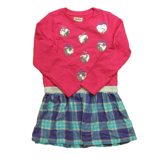 Hatley Girls Pink Apples | Blue Plaid Dress Size: 5T