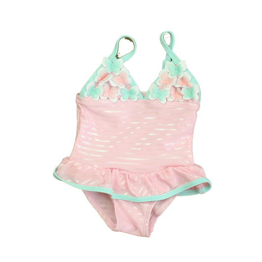 Floatimini Girls Pink | Aqua Butterflies 1-piece Swimsuit Size: 12 Months Pink | Aqua Butterflies