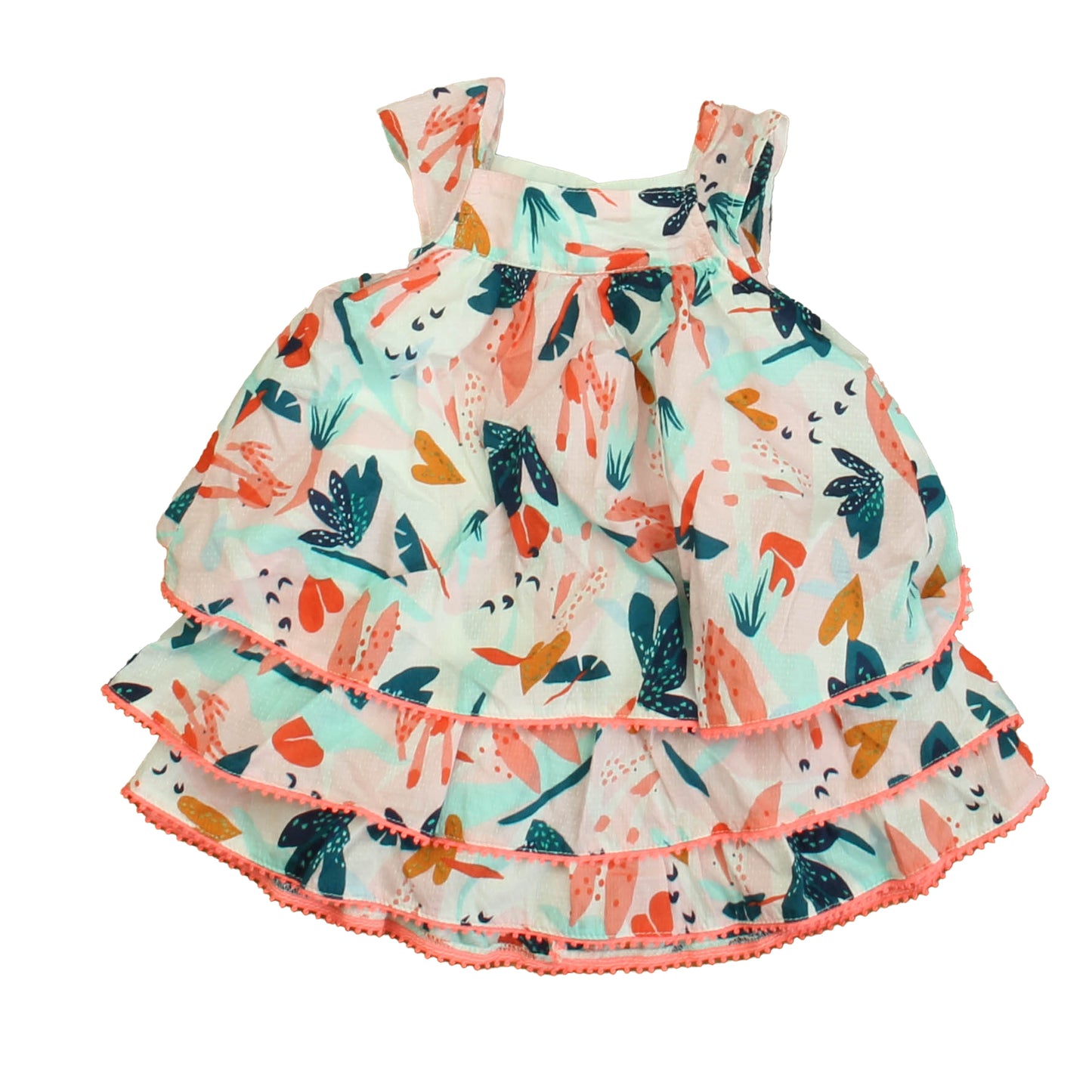 Catimini Girls Pink | Aqua Floral Dress Size: 18 Months Pink | Aqua Floral