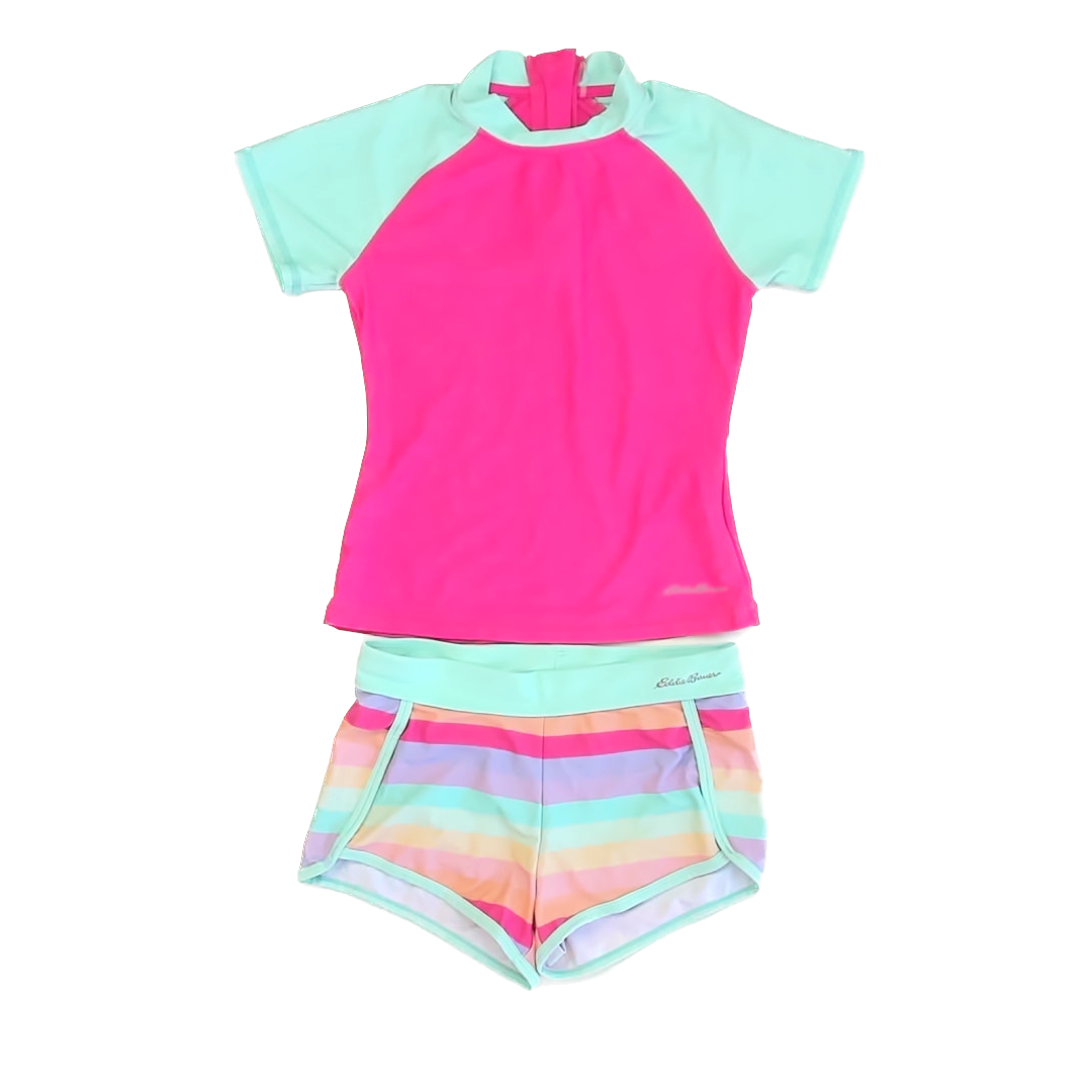 Eddie Bauer Girls Pink | Aqua 2-piece Swimsuit Size: 7-8 Years Pink | Aqua