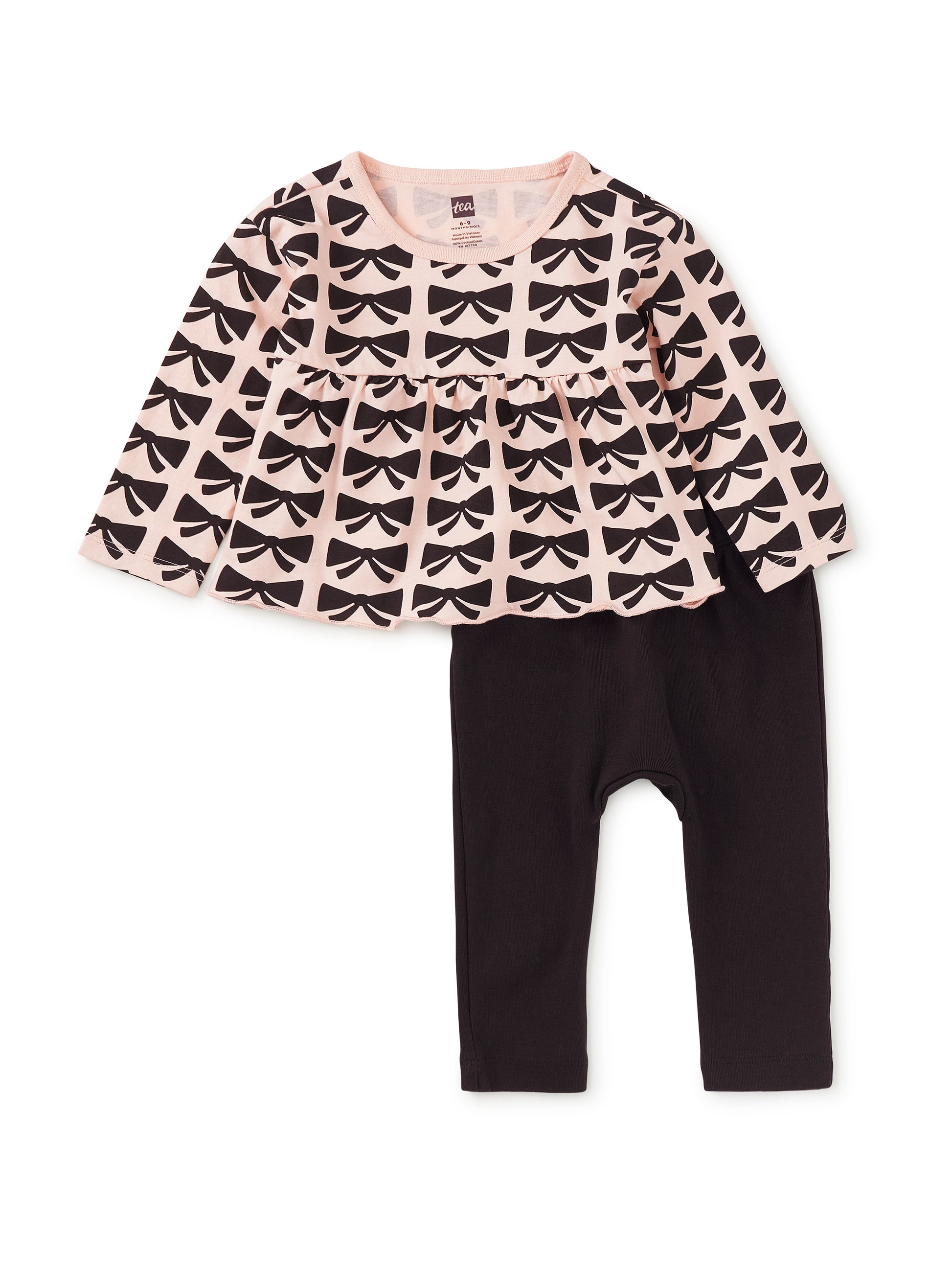 Tea Collection Girls Pink | Black Bows Apparel Sets Size: 6-9 Months Pink | Black Bows